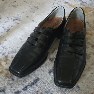 Ecco Leather 3 Straps Comfort Shoes Colir Black Size 40